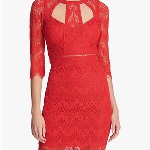 GUESS Los Angeles Lace Navy Sheath Dress Three-Quarter Sleeves